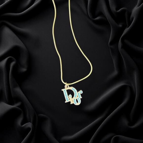 Blue & Gold Dior Zipper Pull Button Charm & Free 18in Gold Plated Snake Chain - Picture 2 of 3